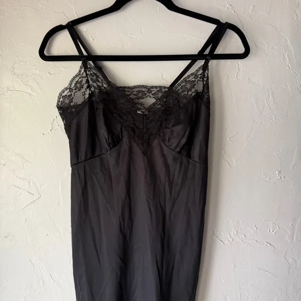 Vintage 70s Small Black Lace Slip Dress‎ Lingerie Nightgown Coquette Romantic - Image 2