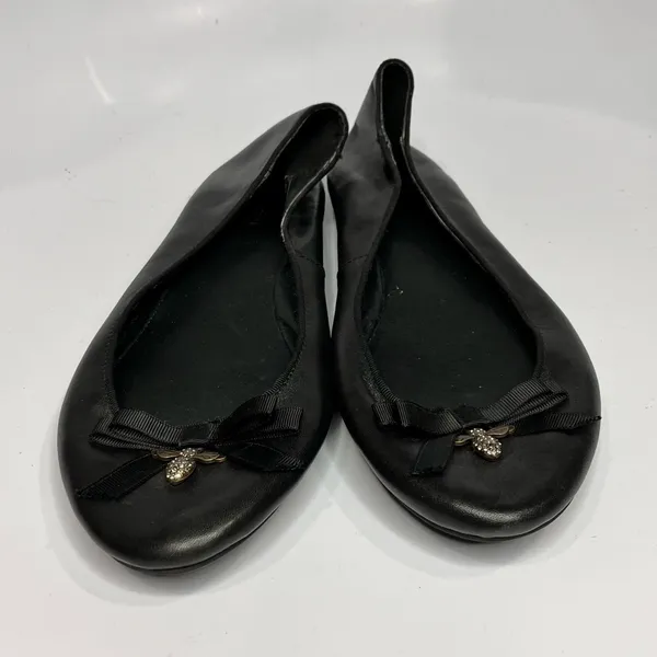 Fossil black leather ballet flats with bee charm pendant‎ size 10 - Image 2