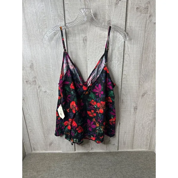 Ava & Viv Floral Print Camisole Top Women Size XXL Black Red Purple Cami - Image 2