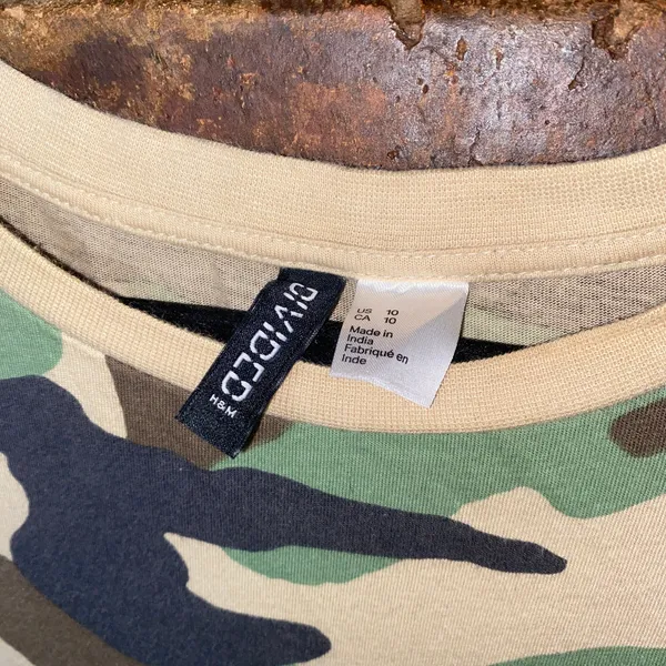 Divided H&M Green Beige Camo Camouflage Short Sleeve T-Shirt Dress Size 10 - Image 5
