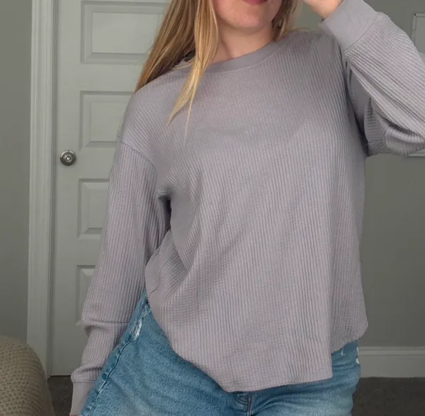 Uniqlo oversized Ribbed Long Sleeve waffle knit lavender shirt - Image 2