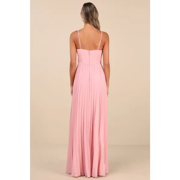 NWT Lulus Admirable Elegance Light Pink Pleated Bustier Maxi Dress Bridesmaid S - Image 4