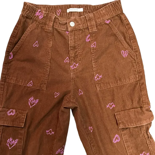 PacSun Womens Heartbreaker Brown Corduroy Cargo Elastic Waist Pants Size Medium - Image 3