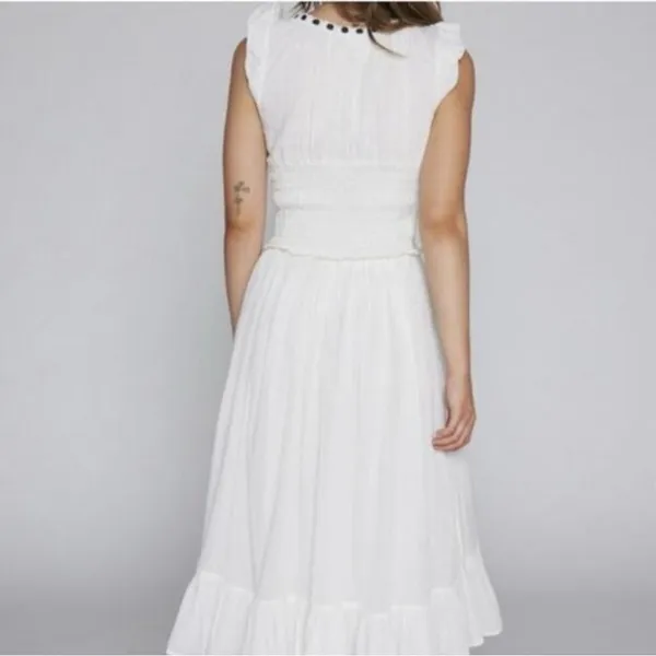 Kimchi Blue Olivia Smocked Midi Dress Small White Ribbon Milkmaid Cottagecore - Image 4