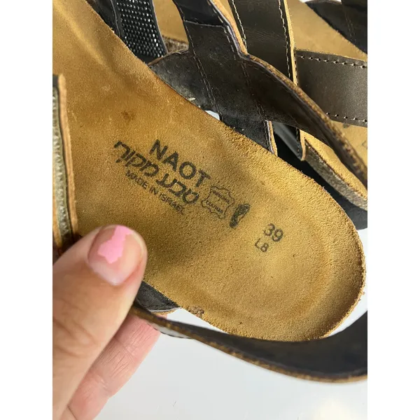 Naot Strappy Wedge Sandals Womens 39‎ Metallic Rhinestone Good Comfort Cork Sole - Image 5