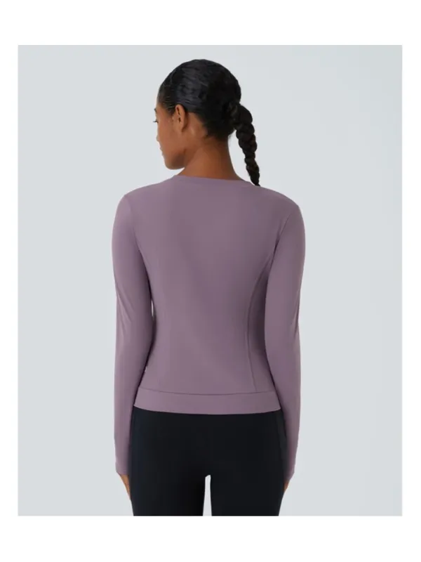 Size M Halara Plush Round Neck Crossover Hem Yoga Sports Top Black - Image 8