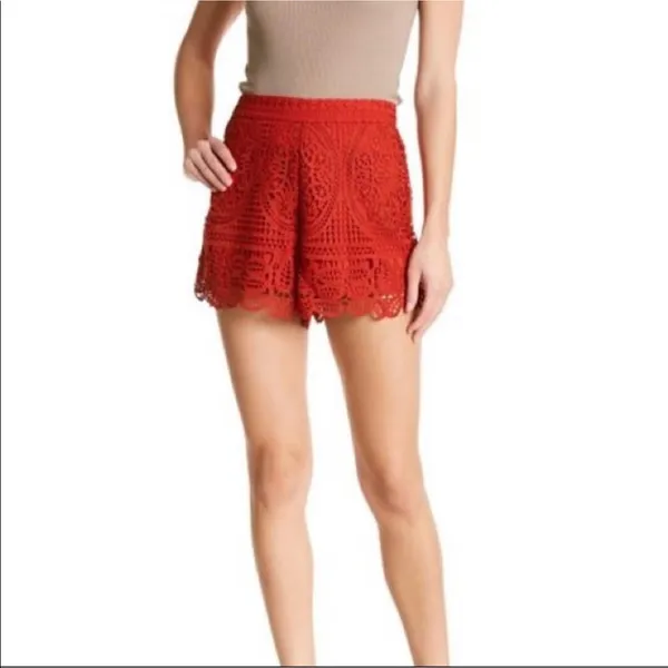 Lovers + Friends Red Lace High Waist Shorts S NWT Eyelet Scallop - Image 4