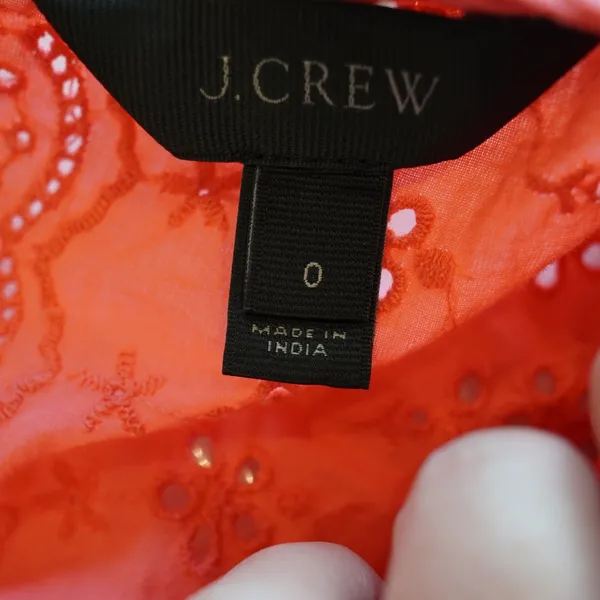 J Crew Coral‎ Eyelet Dress Long Sleeve Tiered Ruffle Mini Size 0 Preppy - Image 9