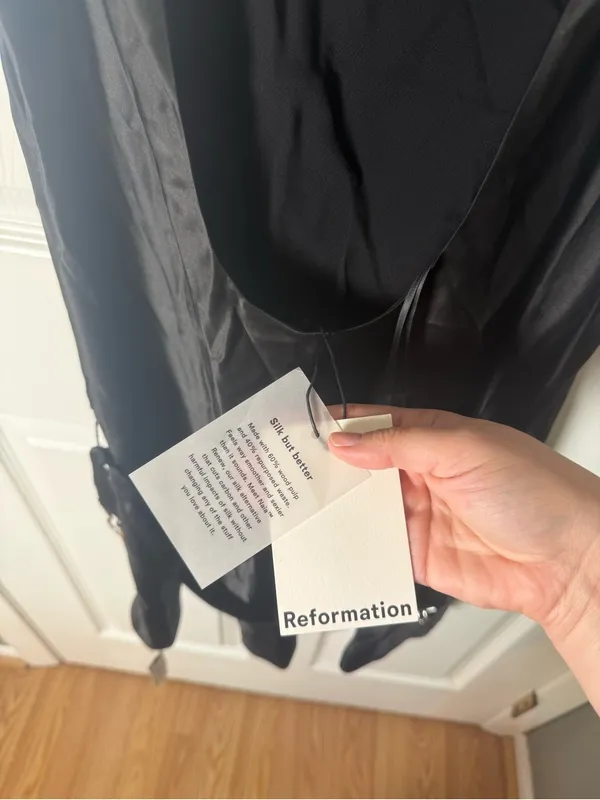 Reformation Rubia Satin Mini Dress in Black 6 - Image 7