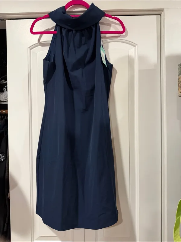 Sail to Sable Navy High-Collar Sleeveless Shift Dress M NWT‎ - Image 3