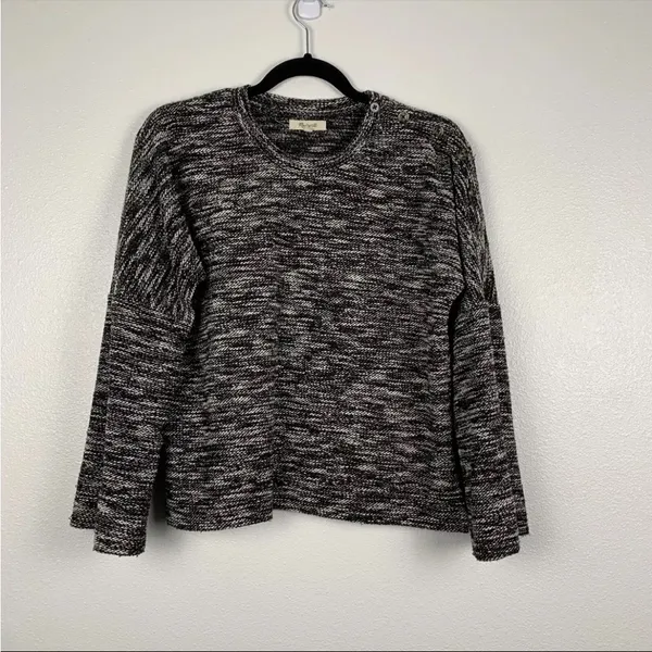 Madewell Womens Button‎ Shoulder Wide Sleeve Black Marbled Sweater - Image 3