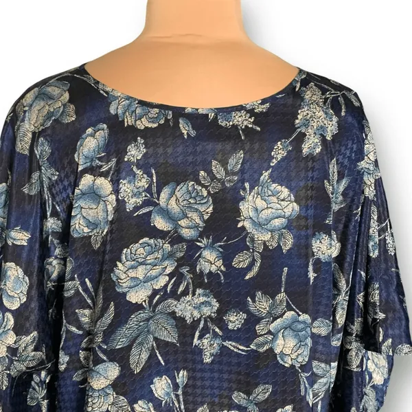 Vintage California Dynasty Blue Floral Caftan‎ Dress Boho Midi Resort Lounge - Image 4