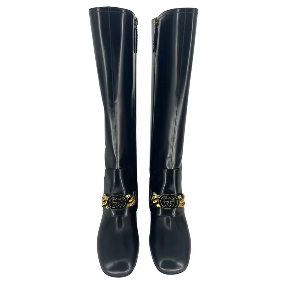 Gucci Interlocking GG Chain Patent Leather Knee‎ Boots - Image 9