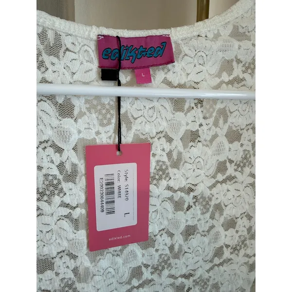 Edikted NWT Zoey Two Piece Bodysuit Women's Large White Sheer Lace Long Sleeve - Image 5