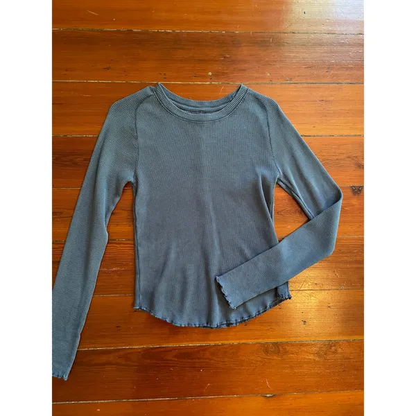 Free People We The Free Thermal Waffle Knit Long Sleeve Top NWT Small Dark Blue - Image 5