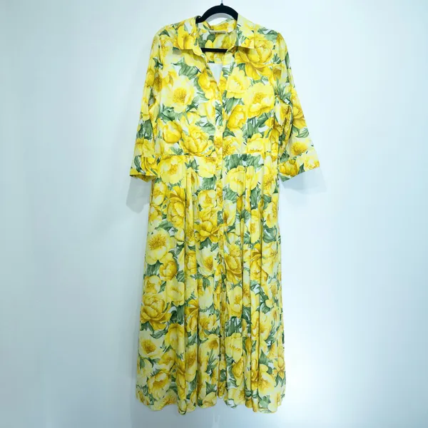 Carla Rockmore Collection Yellow Floral 100% Cotton Printed Shirtdress Large - Image 2