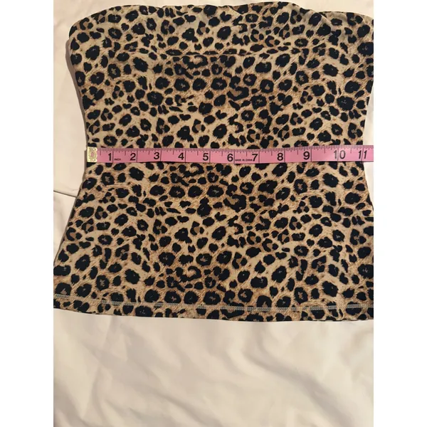 Leopard Print Tube Top Strapless Animal Pattern Stretch‎ Bodice Tan Brown Black - Image 3