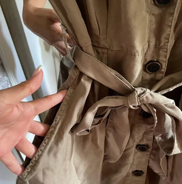 ZARA Olive Army Green Tie Waist Collared Button Up Mini Dress - Image 3