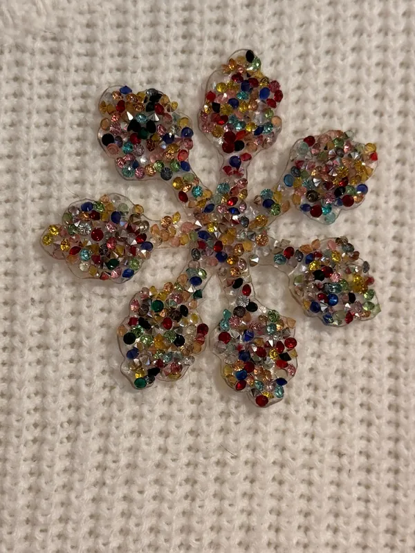Retrology Cream Ribbed Jeweled Snowflake Crew Neck Long Sleeve Knit Sweater XL - Image 3