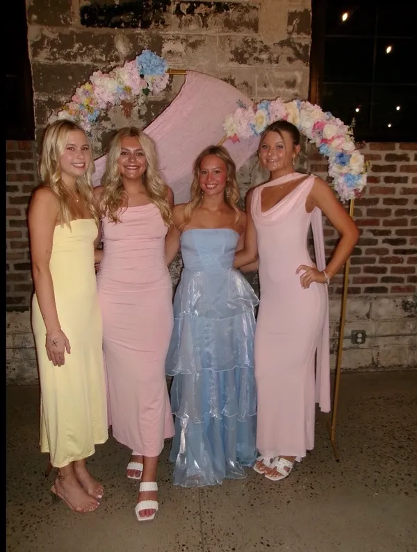 Lucy in the Sky Long blue tiered strapless dress - Image 2