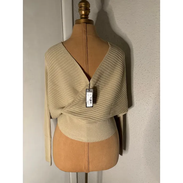 PrettyLittleThing Stone Wrap Off Shoulder Jumper Sweater M NEW Cozycore Comfy - Image 2