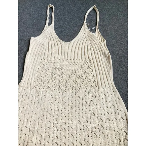Beige Crochet‎ Knit Mini Dress - Sleeveless Beach Cover Up - Size XS new - Image 2