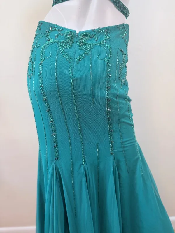 Y2K Sean Collection Beaded Teal Green Cutout Mermaid Trumpet Gown Sz 6 - Image 12