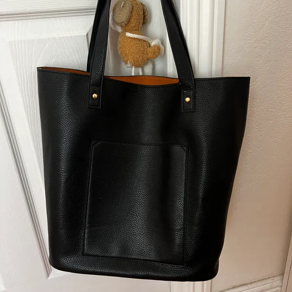 Madewell NWOT Faux Pebble Leather Black Shoulder Tote Bag Pocket At Front - Image 2