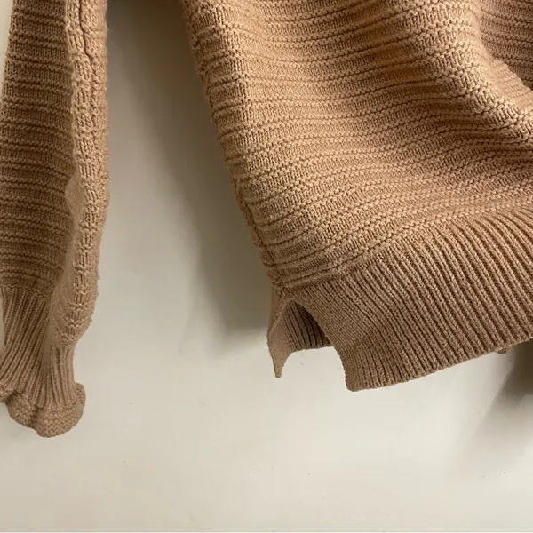 Madewell Merino Wool Blend Textured Knit Ruffle Sweater Camel Brown Size S - Image 11