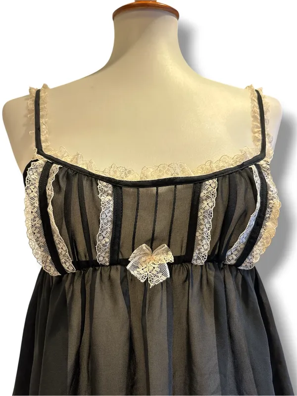 Victoria's Secret Vintage 2010 Black Chiffon Babydoll Lace Lingerie Slip Small - Image 2