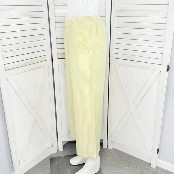 Loft Striped Linen Blend Wide Leg Crop Pants‎ Yellow White Small Lined Preppy - Image 3