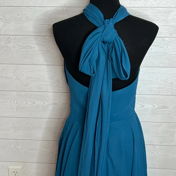 Teal Chiffon Halter High Low Bridesmaid Formal Dress Sz 5 - Image 7