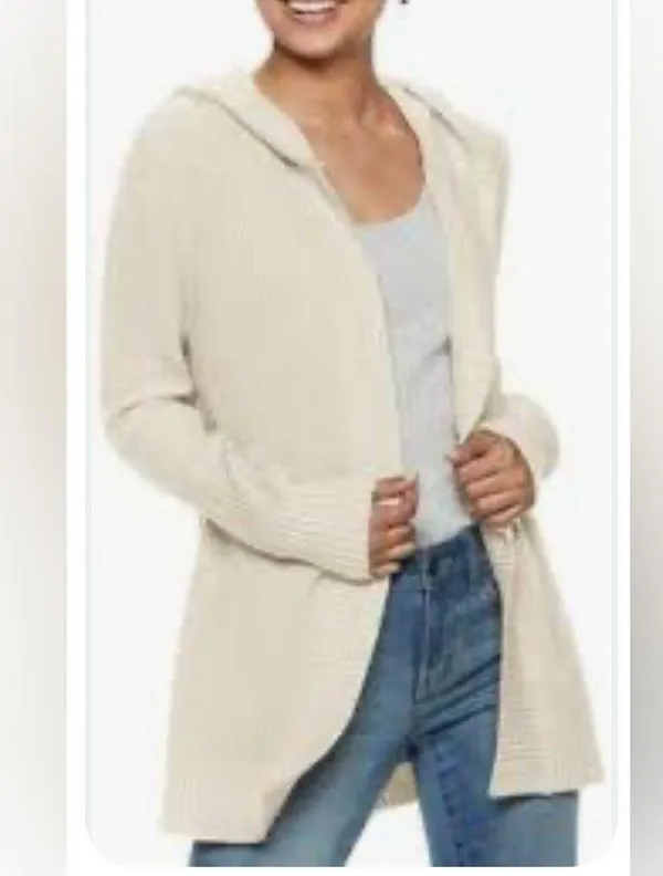 Mudd Cream‎ Fuzzy Open Front Hoodie Cardigan Large light weight - Image 2