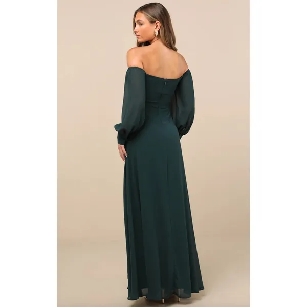 Lulus Feel the Romance Emerald Green Of The Shoulder Maxi Dress Formal L NWT - Image 2