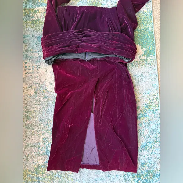 Vintage Rampage purple velvet off the shoulder maxi column dress, size 7/8 - Image 12