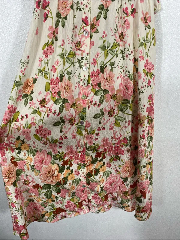 Floral Button-Front Midi Dress in Cream and Pink Size M - Image 5