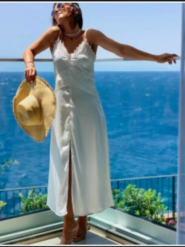Zara White Satin Lace-Trim Slip Dress - Image 3