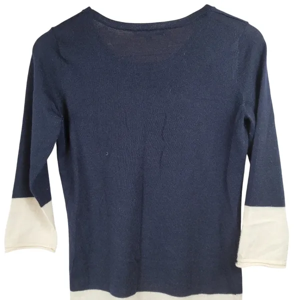 Color Block Top Navy and‎ Cream 3/4 Sleeve Round Neck Sweater - Image 5
