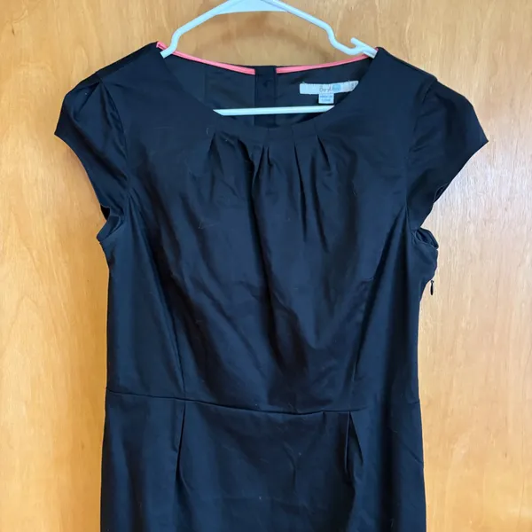 Boden Black Cap Sleeve Pleated Neck Sheath Dress US 10L‎ - Image 5