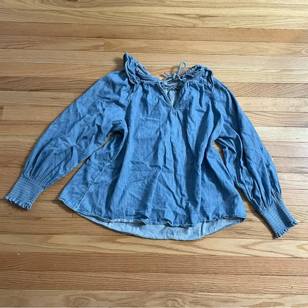 Old Navy Chambray Peasant Top Womens XXL Blue Boho Cottagecore Western Cotton - Image 2