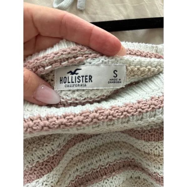 Hollister Crochet Knit Striped Knit Bell‎ Sleeve Square Neck Crop Sweater Small - Image 7