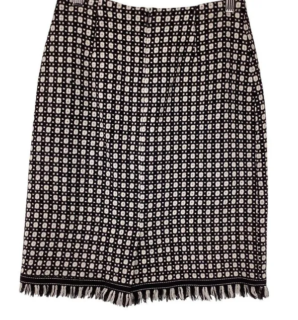 Harolds Womens Skirt Size 2 Wool Pencil Black & White Geometric Fringe Hem - Image 5