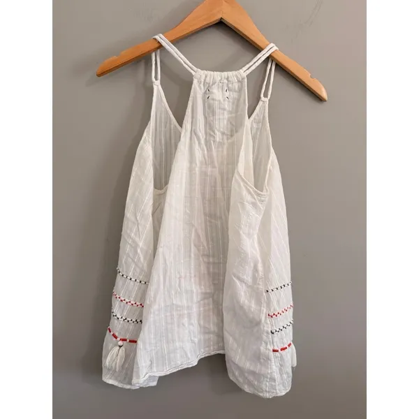 Lou & Grey‎ Tank Top Womens Medium White Cotton Gauze Embroidered Tassel Boho - Image 4