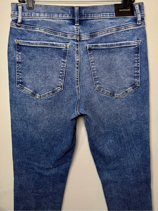 Express High Rise Skinny Jeans with Button Fly Distressed Size 10 Long Tall - Image 6