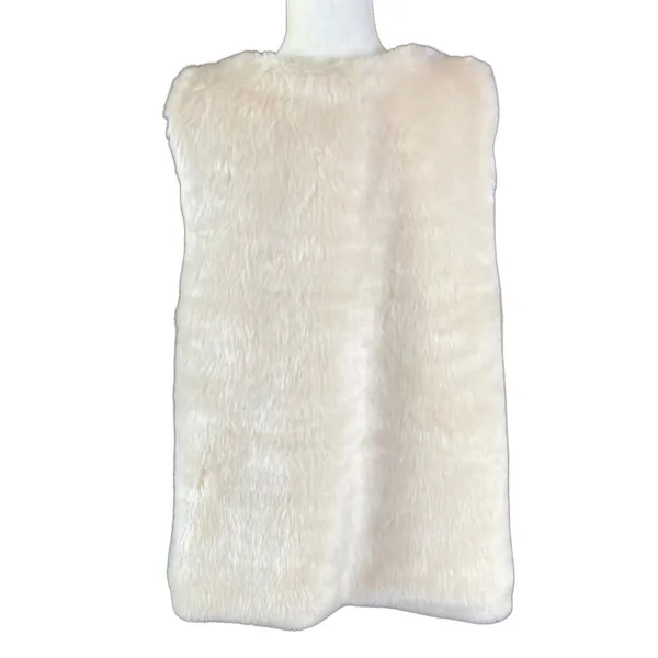 Signature Studio Women's Vest Sz S‎ Cream Faux Fur Open Front - Image 5