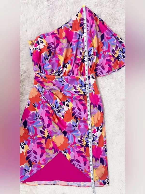 AIDAN‎ MATTOX One Shoulder Cocktail Dress Size 4 Pink Purple Floral Colorful - Image 16