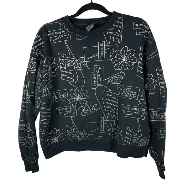 Nike Icon Clash Fleece Sweatshirt All over logo‎ Black L Athletic Workout - Image 2