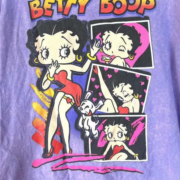 Betty Boop Purple Acid Wash Graphic T-Shirt Old School Cartoon Small - Image 3