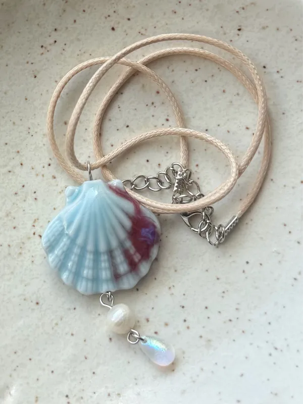 Handmade ceramic shell pearl boho beach necklace🐚☀️🌊 - Image 4