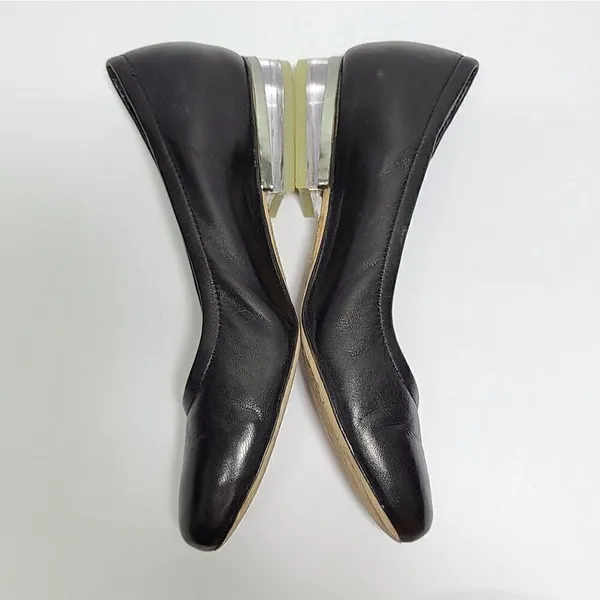Vaneli Black Leather Round Toe‎ Ballet Flats Clear Lucite Block Heel Size 6.5 - Image 6